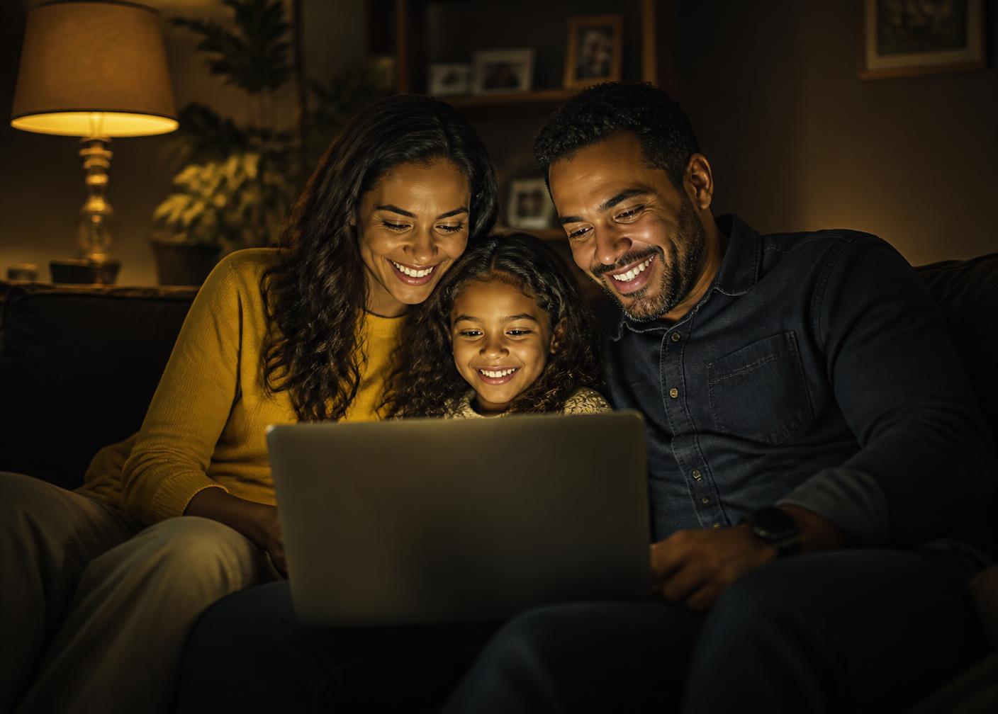 Família assistindo conteúdo online com a internet fibra da Atrib